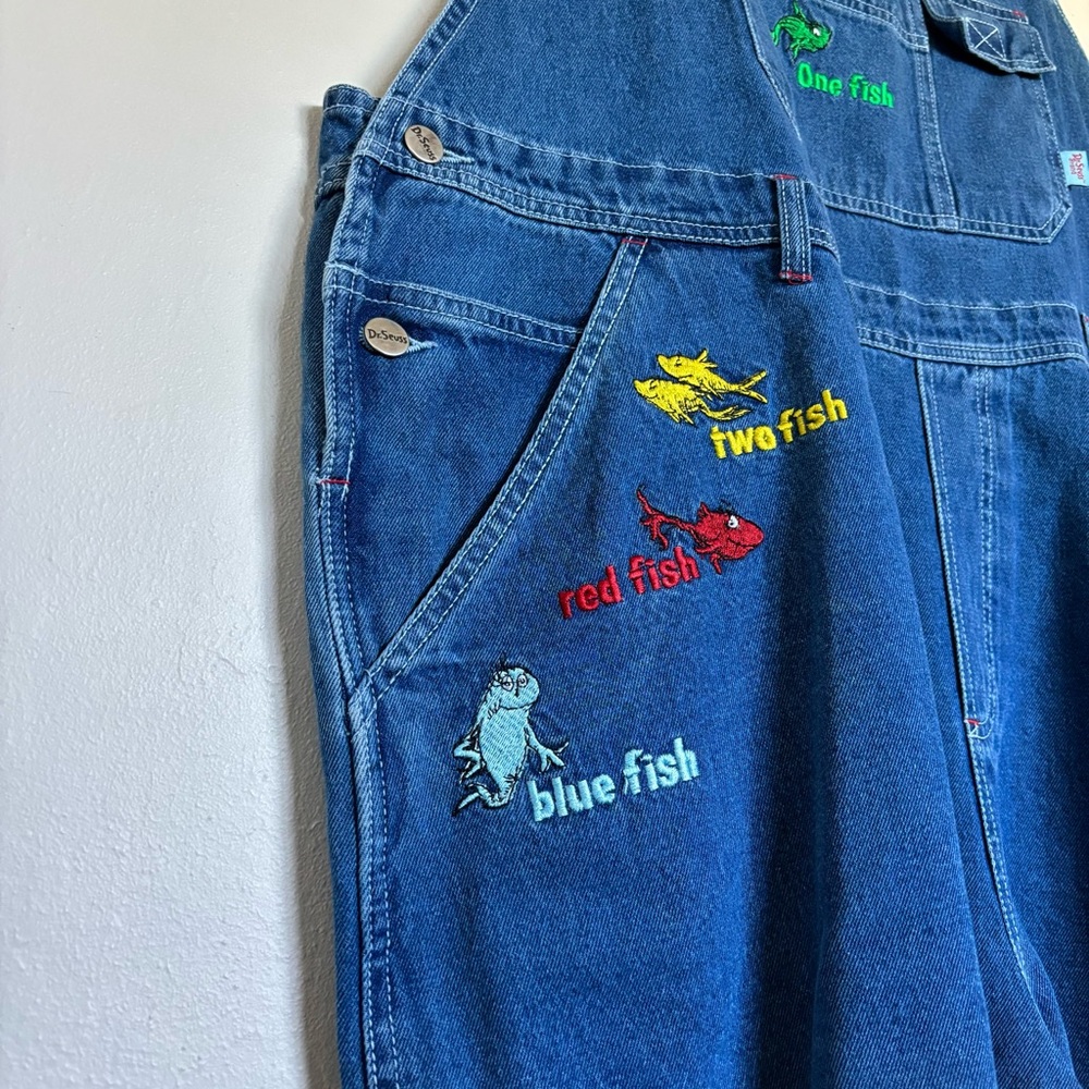 Vintage Deadstock Dr. Seuss One Fish Two Fish Red Fish Blue Fish Short Overalls - Picture 5 of 12